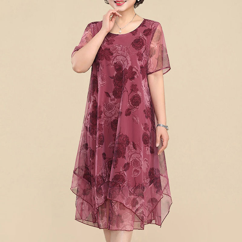 Summer Gauze Clothing - Yeni o-boyun kısa kollu elbiseler Vintage