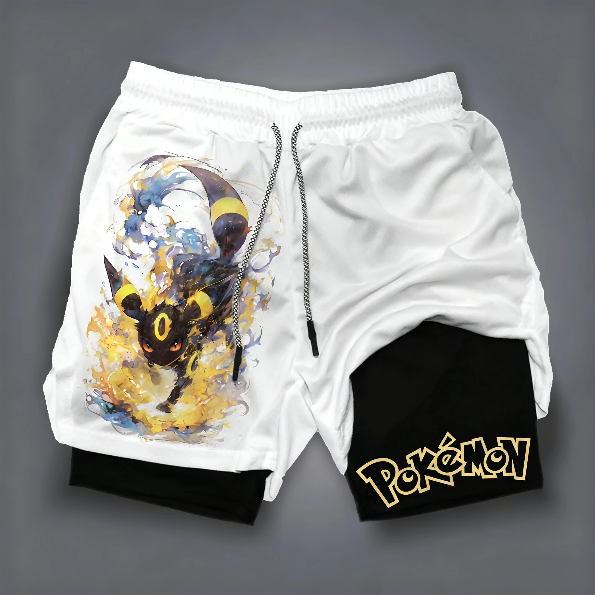 Summer Clothing Layering - Pokémon Anime Beyaz Çift Katmanlı Şort