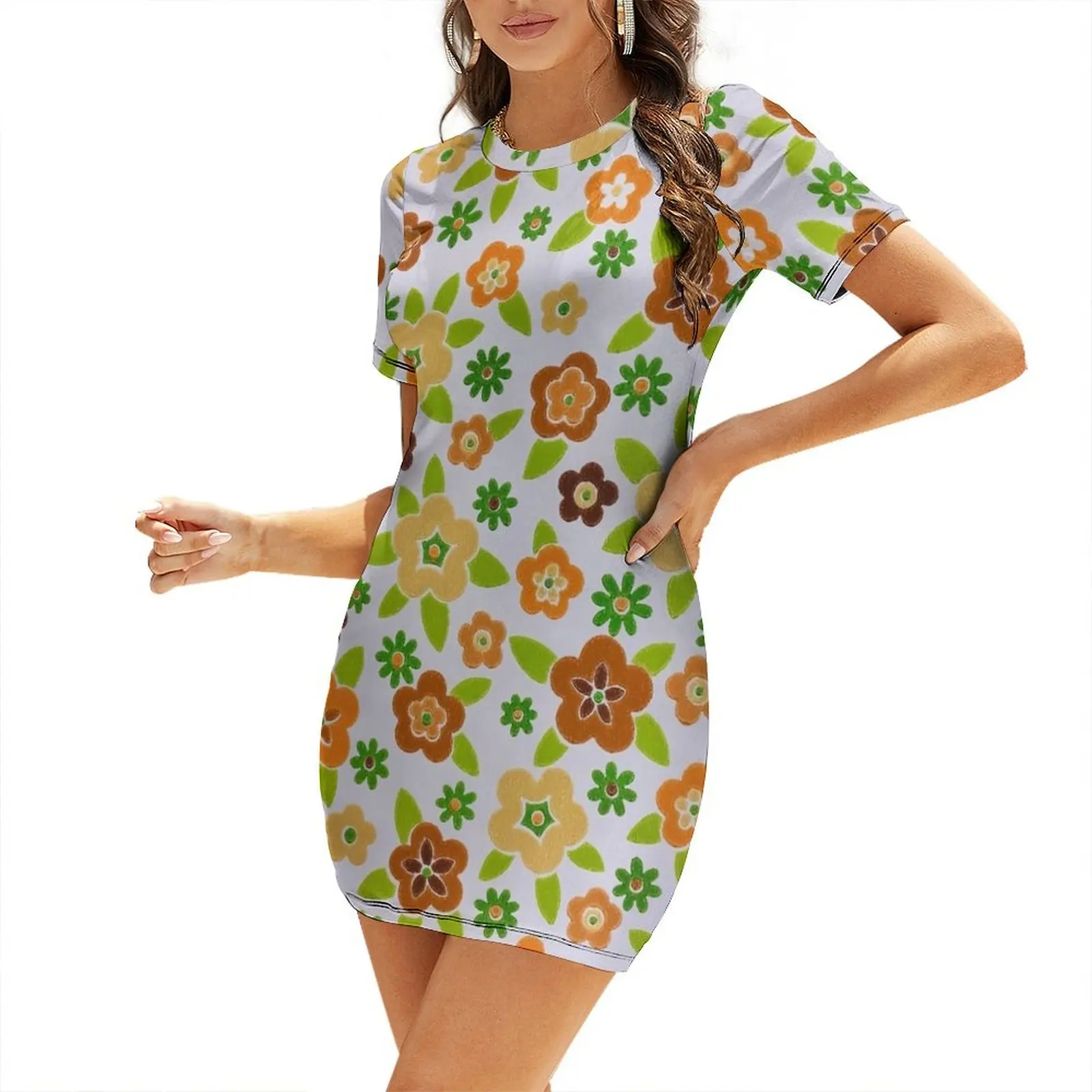 Summer Clothing Online - 60'lar Baskılı Çiçek Desenli Kısa Kollu