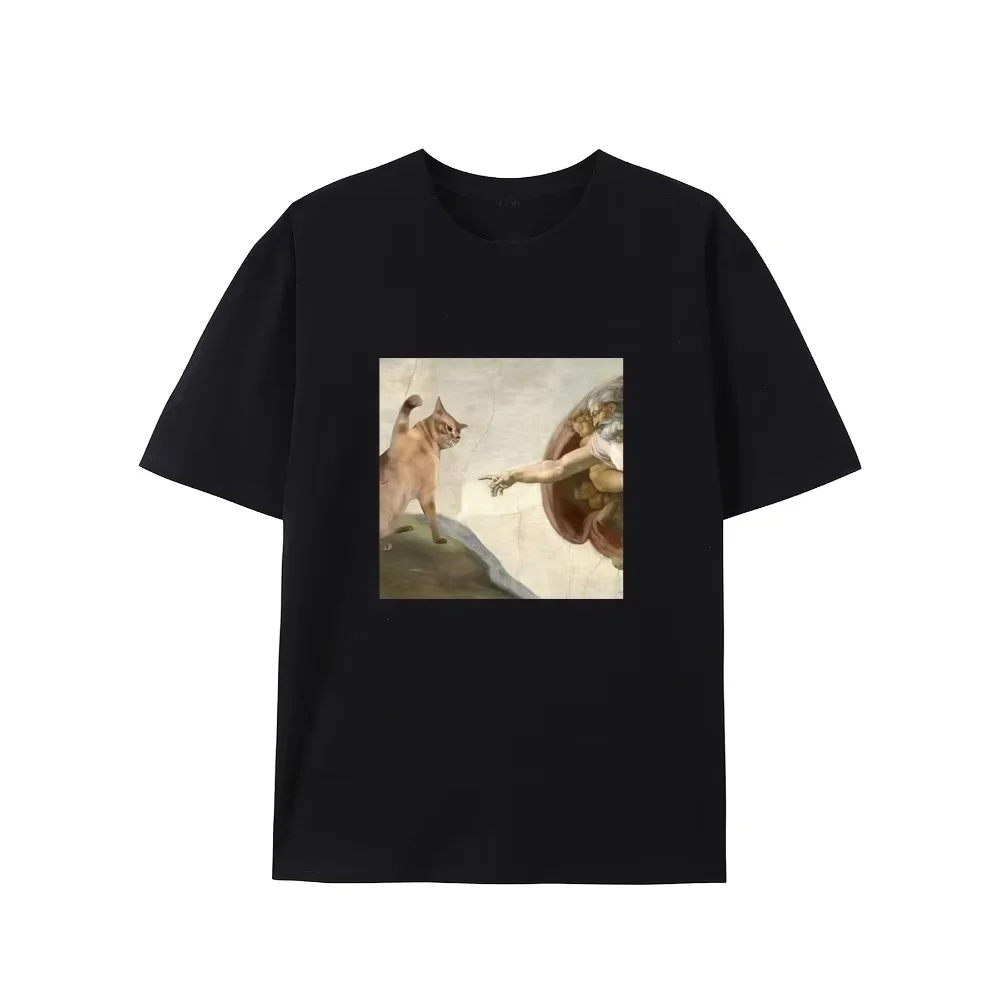 Summer Renaissance Clothing - Yaratıcı Rönesans Kedi Tişörtü Michelangelo Parodisi