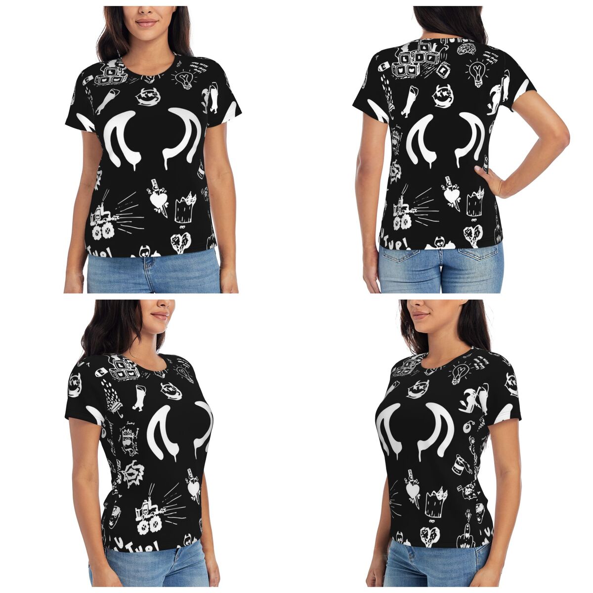 Summer Clothing Drawing - Yungblud Çizimleri Dövme Desenli Tişört Kadın