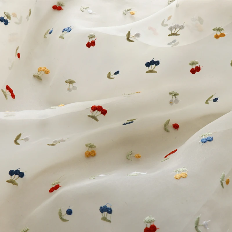 Summer Gauze Clothing - 145x50 cm Beyaz Meyve Nakış Dantel