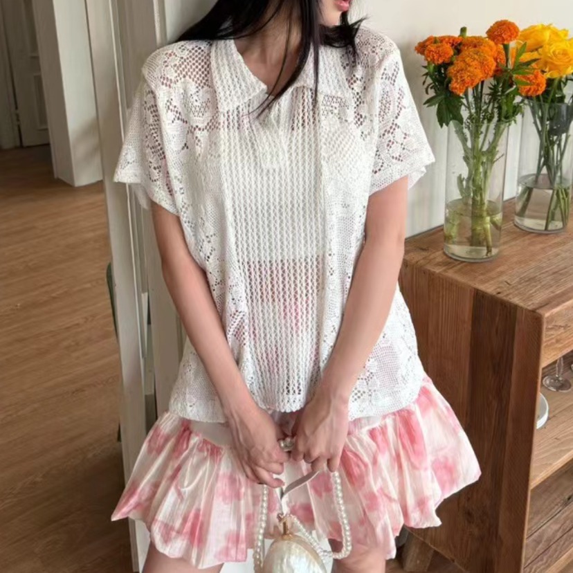 Summer Clothing Online - Retro Yaka Dantel Gömlek Kadın Pamuklu